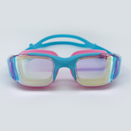 Pink blue goggle with side buckle and earplug