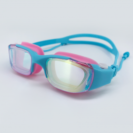 Pink blue goggle with side buckle and earplug