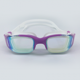 Purple white goggle with side buckle and earplug