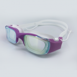 Purple white goggle with side buckle and earplug